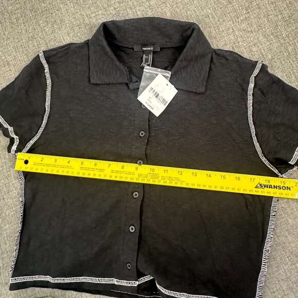 NEW! Forever 21 Button Down Shirt Collared Juniors XL Cotton Short Sleeve - Picture 4 of 12